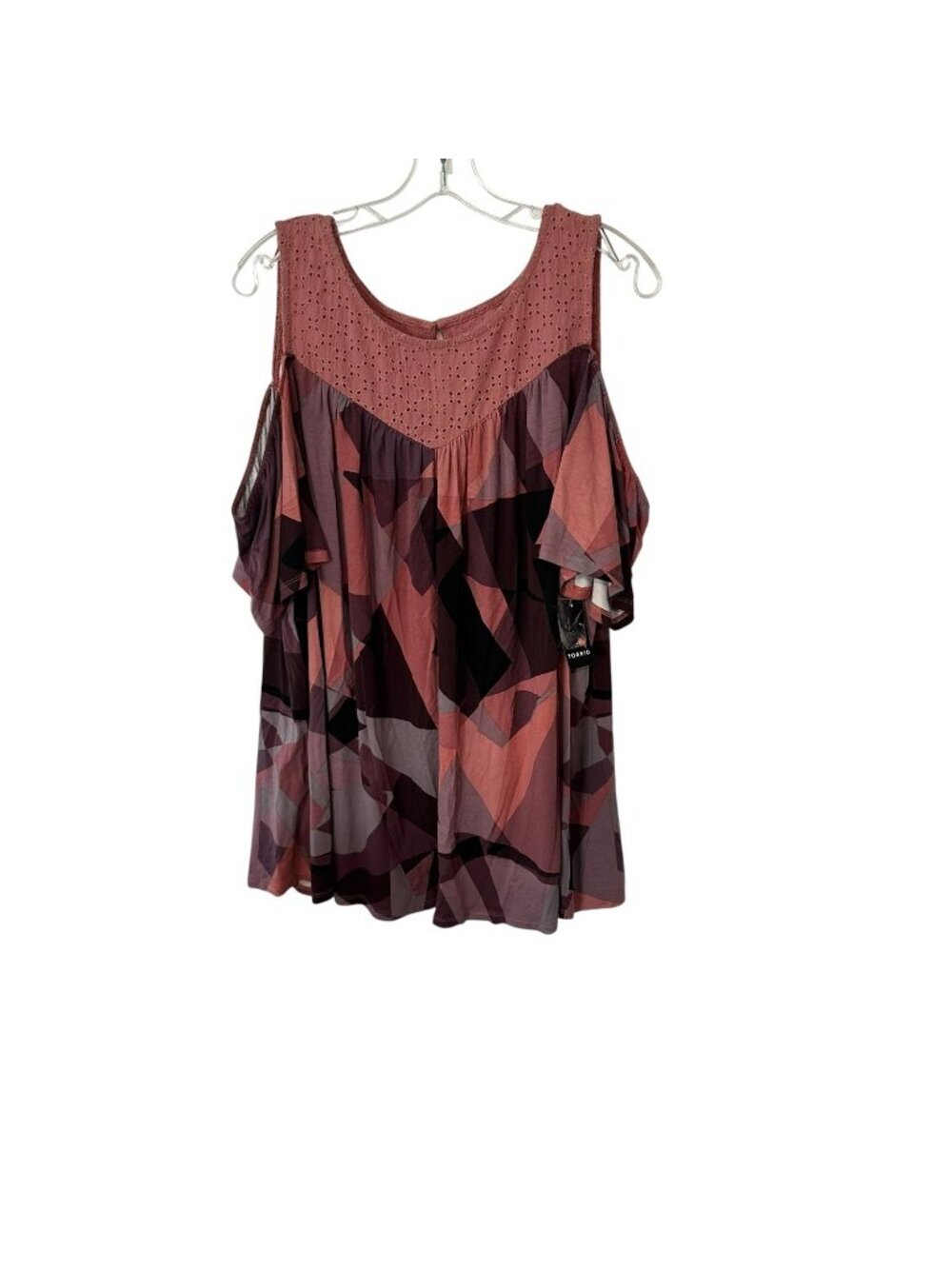 Torrid Geo Print Crochet Cold Shoulder Blouse Top Colorful Flattering NEW 3X